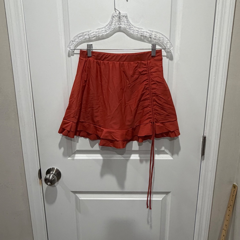 B Women Swim Skirt Ruffle Side Ruched Drawstring Burnt Orange Size L